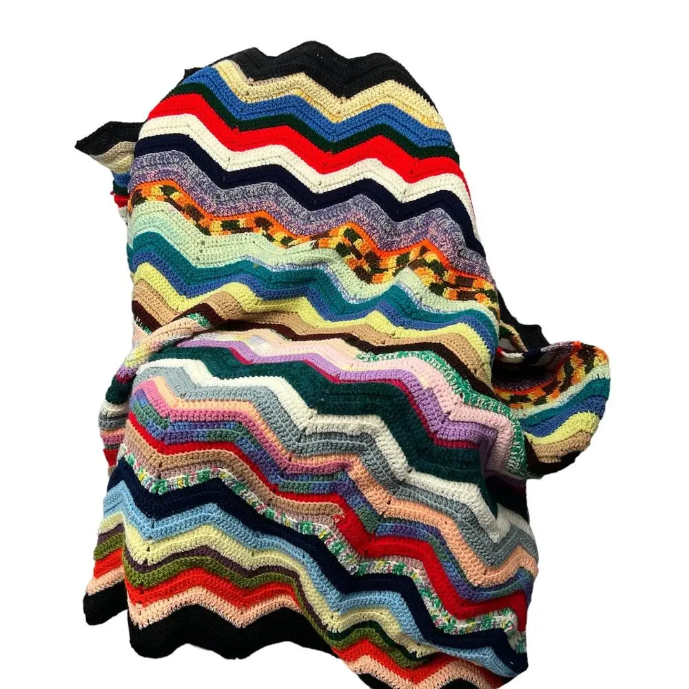 HANDMADE Multi Color Crochet Blanket 60” x 42”  Cottage Core  Artisan  Eclectic